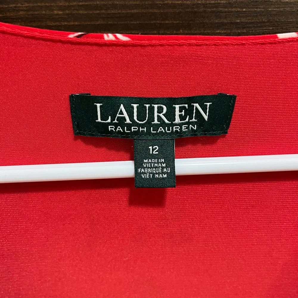 Lauren Ralph Lauren Red Floral Faux Wrap Jersey Dress Size 12 - Picture 3 of 15